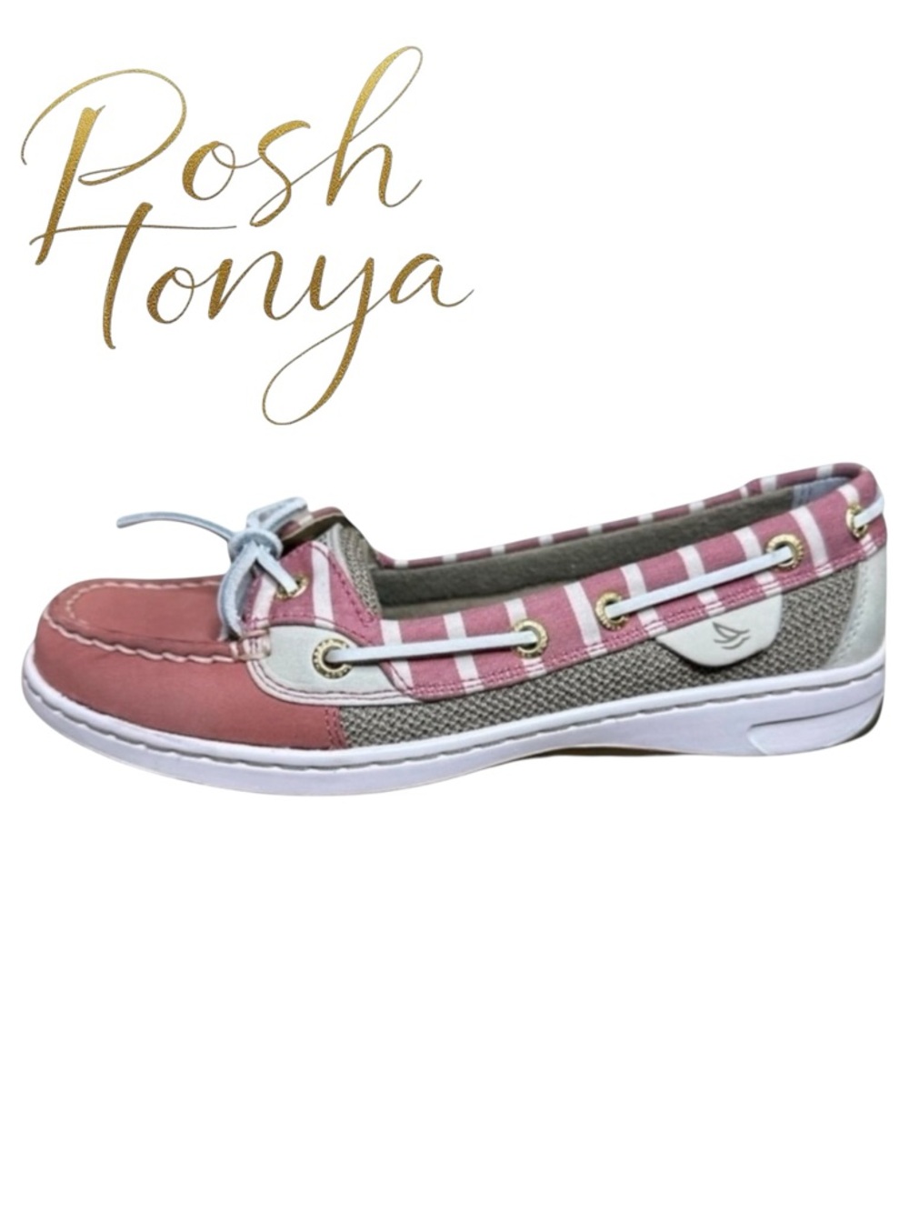 Sperry Top-Sider Pink Stripe Leather Boat Shoes Size 6 Coastal Preppy Nautical
